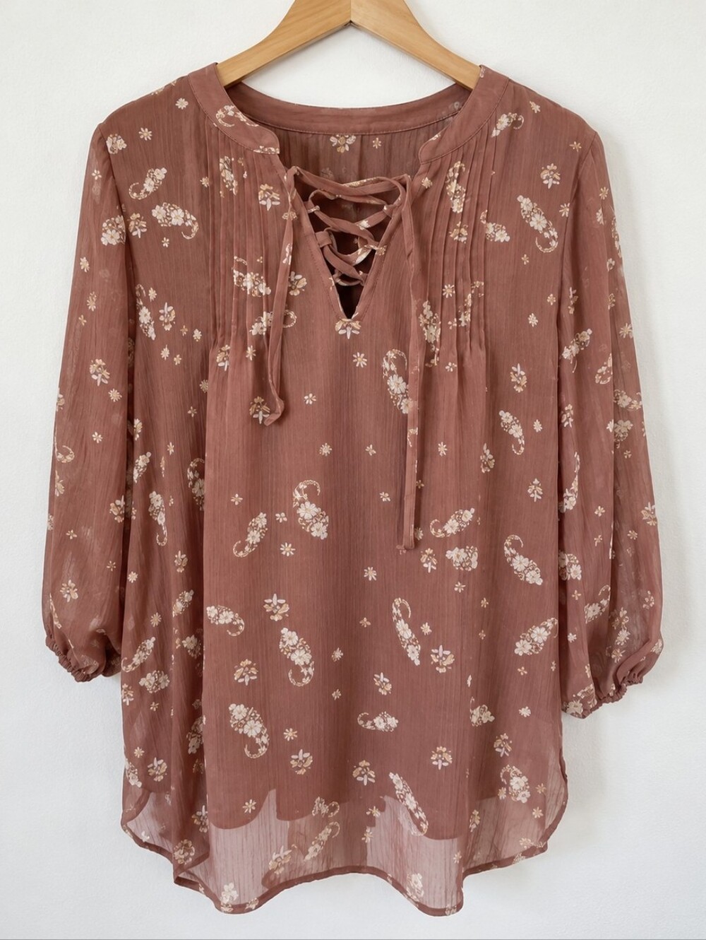 •St. Johns Bay Women's Floral Lace-Up Blouse - Brown